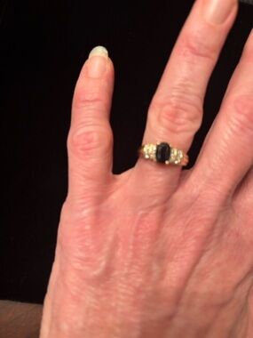 Gold Ring with sapphire Stone and channel set diamonds - Classic Women's Jewelry